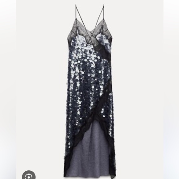 Zara | Sequin and Lace Midi Dress - Picture 5 of 9